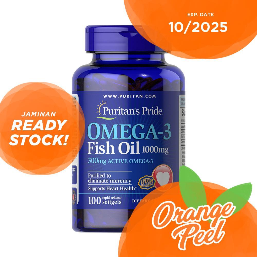 Puritan Pride Omega 3 Fish Oil 1000 mg (300 mg Active Omega 3) 100 Softgels