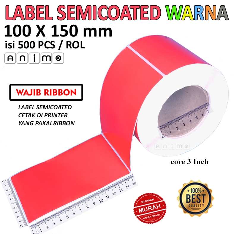 

LABEL SEMICOATED Warna 100 x 150 Core 3 Inch isi 500 pcs - LABEL BARCODE Semicoated 100X150 MM - Stiker Barcode Industri Core Besar 10X15 cm ISI 500 PCS
