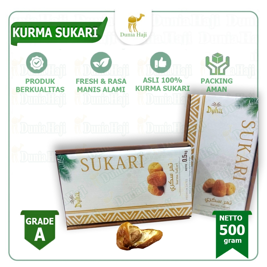 

Kurma SUKARI 500GR Basah Kemasan PREMIUM NR / 100% Asli Original Sukkari Kurma Raja / Oleh Oleh Haji dan Umroh