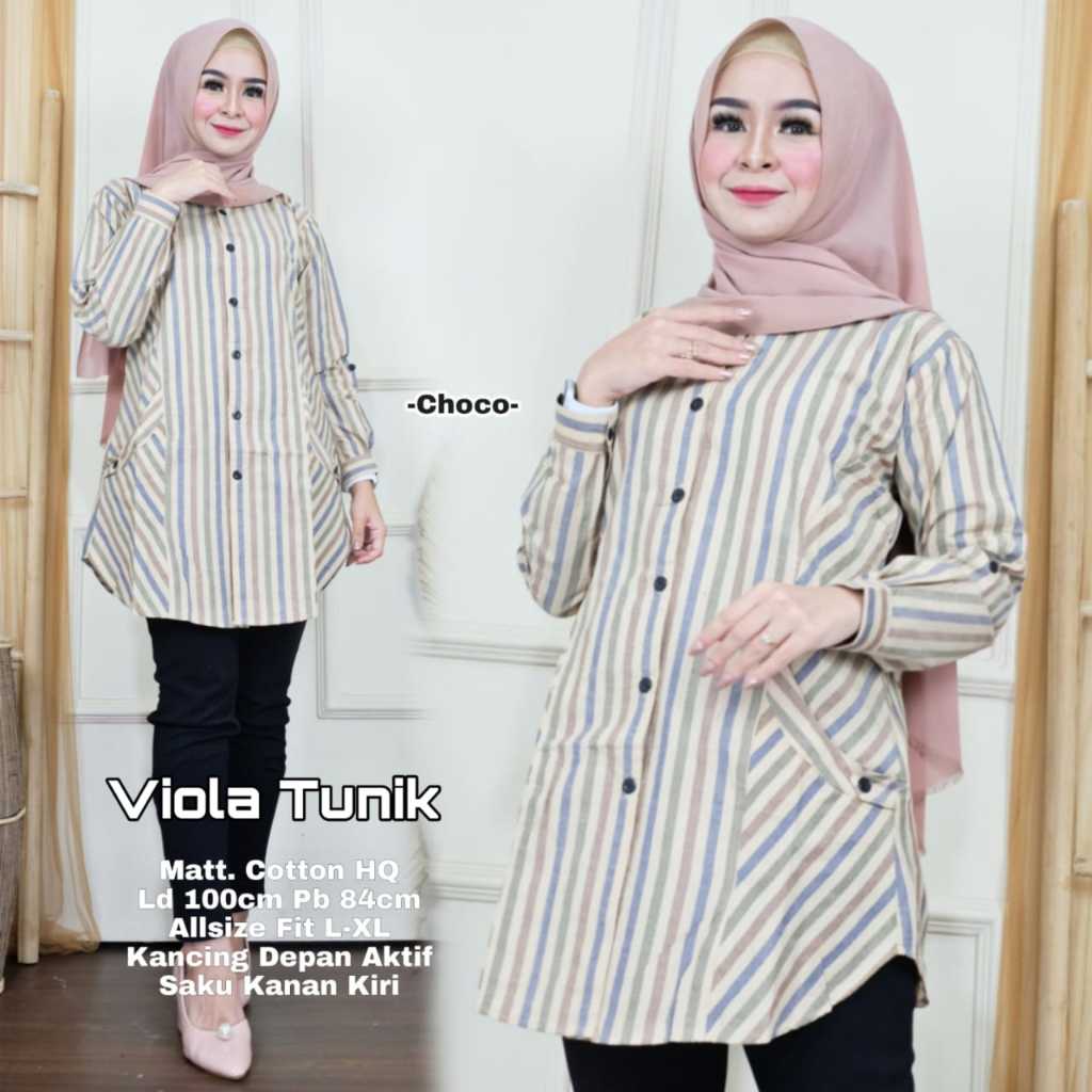 Viola Tunik Atasan Kemeja Wanita Remaja Ld 100 Katun Salur