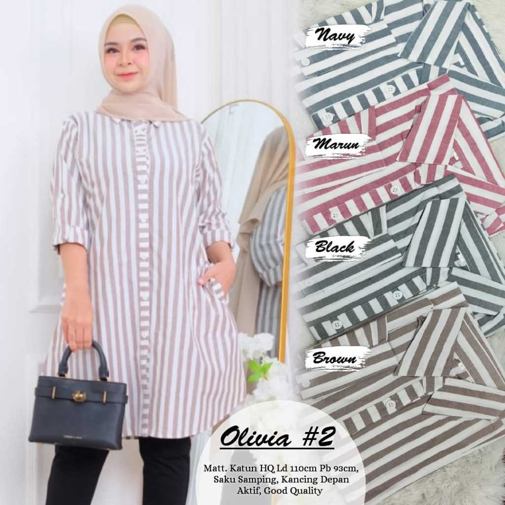 Olivia #2 Tunik Atasan Kemeja Wanita Busui Bigsize Jumbo Ld 110 Katun Salur