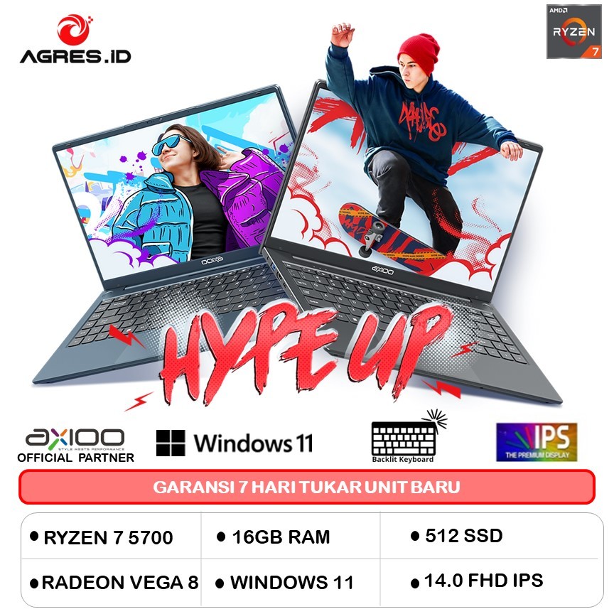 AXIOO HYPE 7 AMD X7 RYZEN 7 5700 16GB 512GB W11+OHS PERMANEN 14.0FHD IPS BLIT GRY