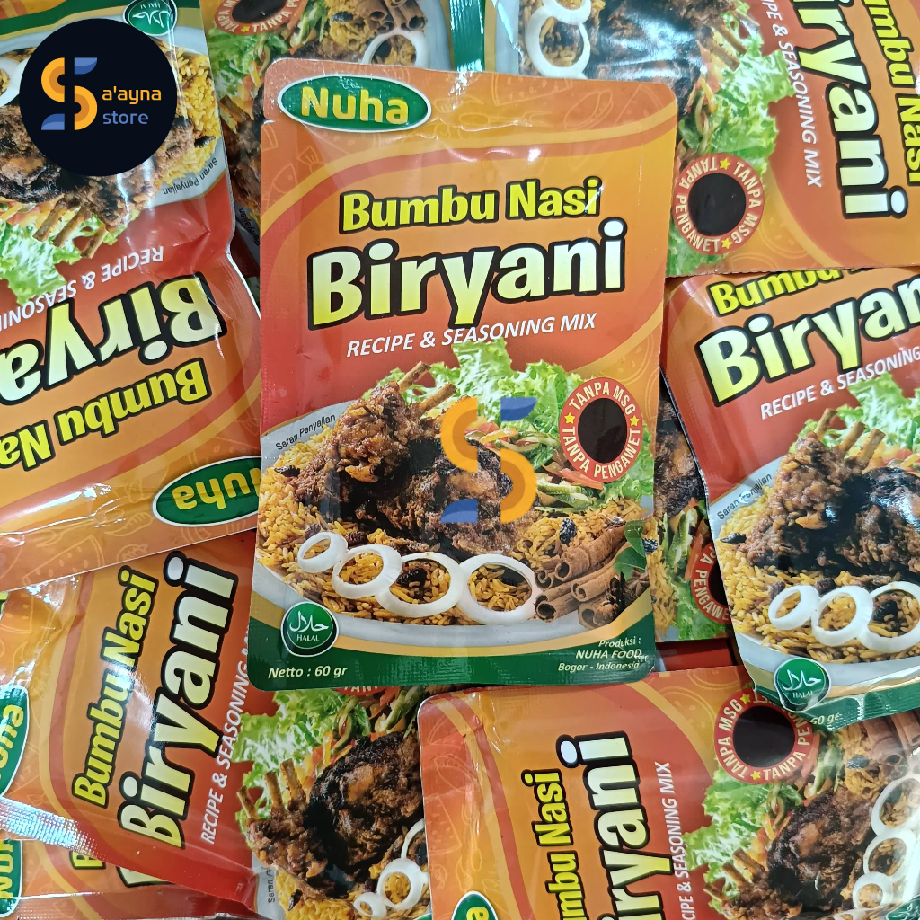 

Bumbu Nasi BIRYANI Instant Bumbu Nasi Biryani Sachet ORIGINAL 100% NON MSG & PENGAWET 60gr - NUHA FOOD