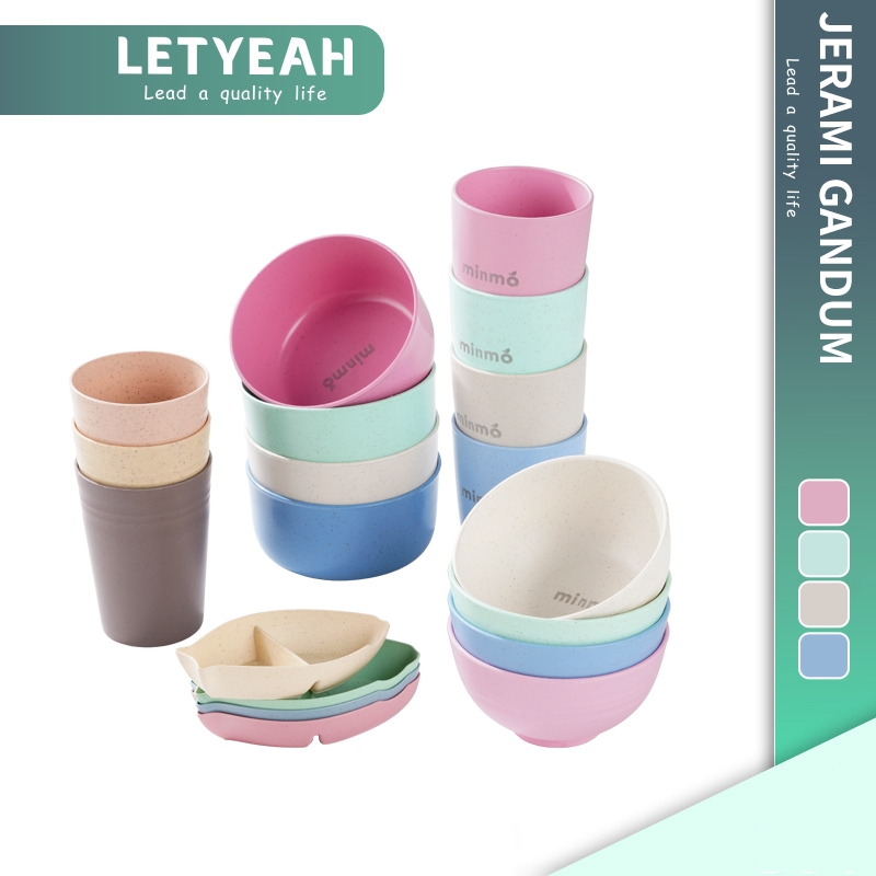 LetYeah&Minmo Gelas Wheat Straw/Mangkuk Wheat Straw/Piring Makan Wheat Straw/Sendok Makan Wheat Stra