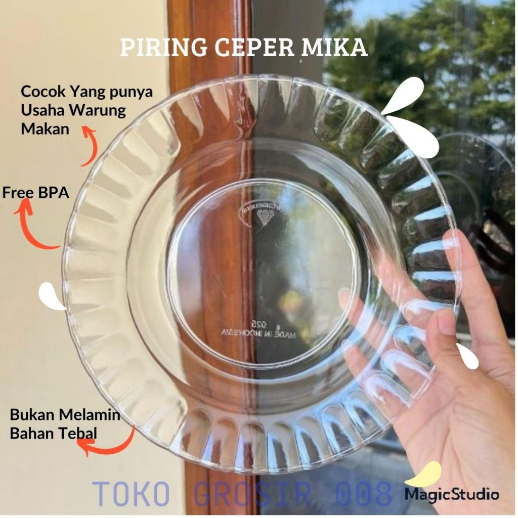 1 Lusin Piring Bulat Bening 9 inch Akrilik Anti Pecah Tebal Putih Transparan Tempat Sajian Makan