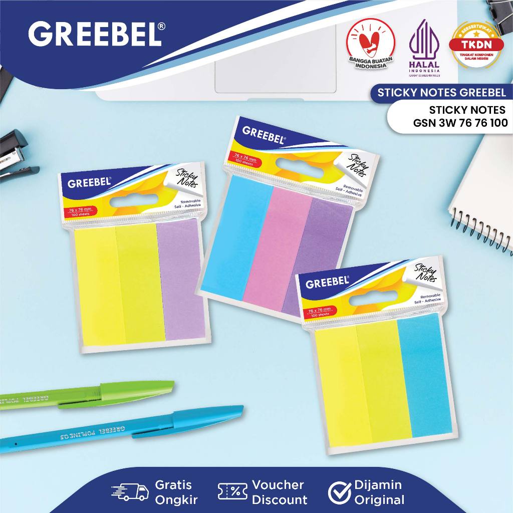 

GREEBEL Sticky Notes Kertas Catatan 100 Lembar (3W 7676100) Note Memo Alat Tulis Kantor