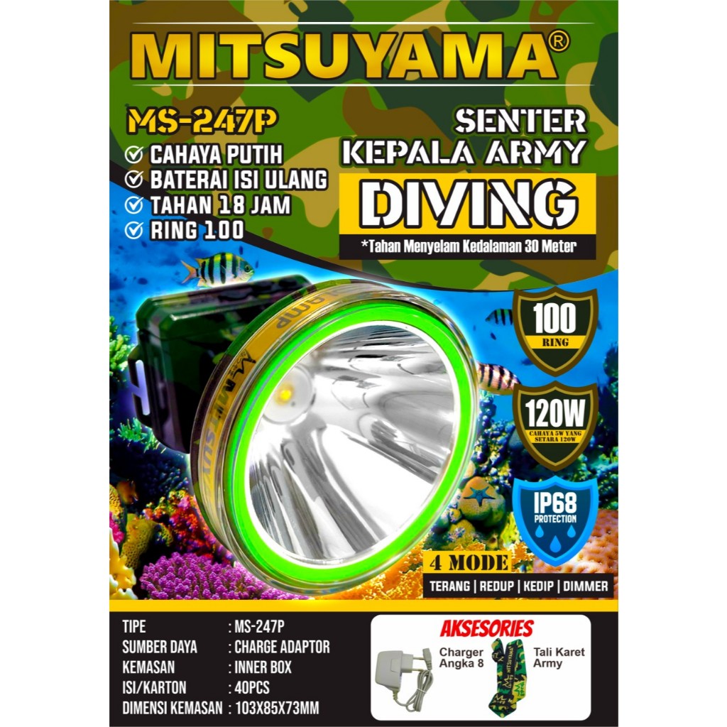Senter Kepala Mitsuyama Army Diving MS-247P 120Watt