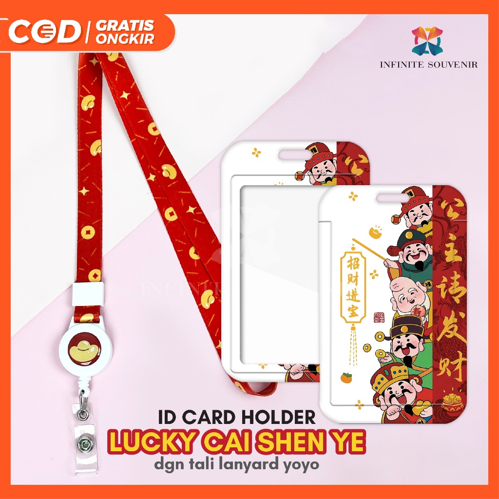 

(N017) ID Card Holder Tali Yoyo Lucky Hoki Cai Shen Ye / Nametag Yoyo Tali Bisa Ditarik Motif Merah Imlek