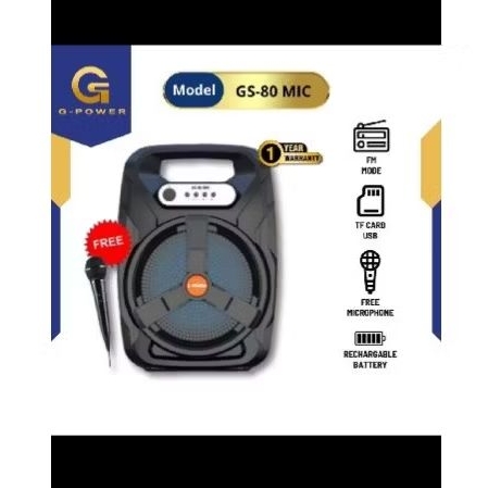 G-POWER PORTABLE BATTERY SPEAKER GS-80 MIC, WIRELESS SPEAKER