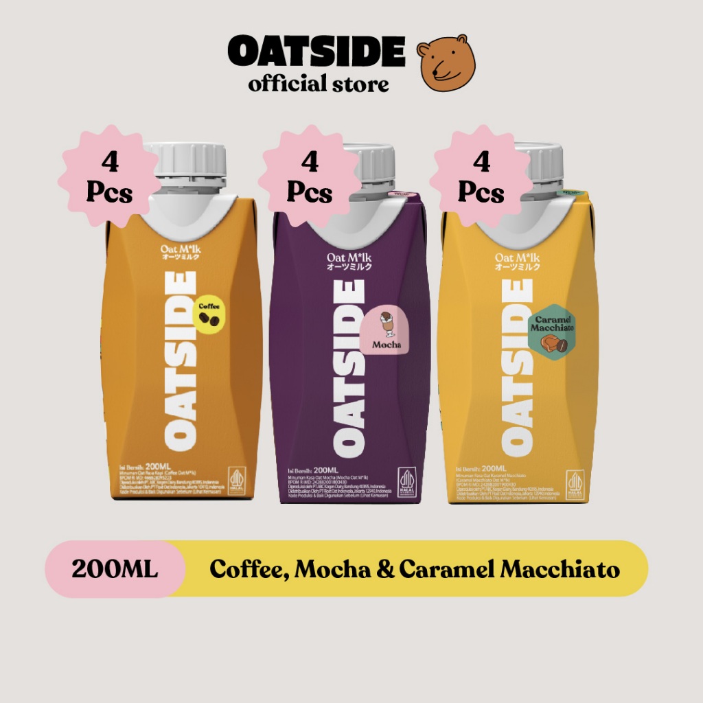 

OATSIDE Mini Oat Mix Coffee, Mocha & Caramel Macchiato 200ml (12pcs) (Kemasan Tutup Botol) | Susu Oat Kopi Moka Karamel Macchiato