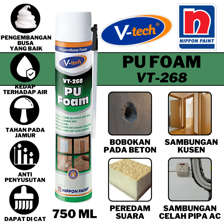 POLYURETHANE SEALANT FOAM VTECH  PU FOAM SPRAY NIPPON BUKAN SIKA BOOM 750ML