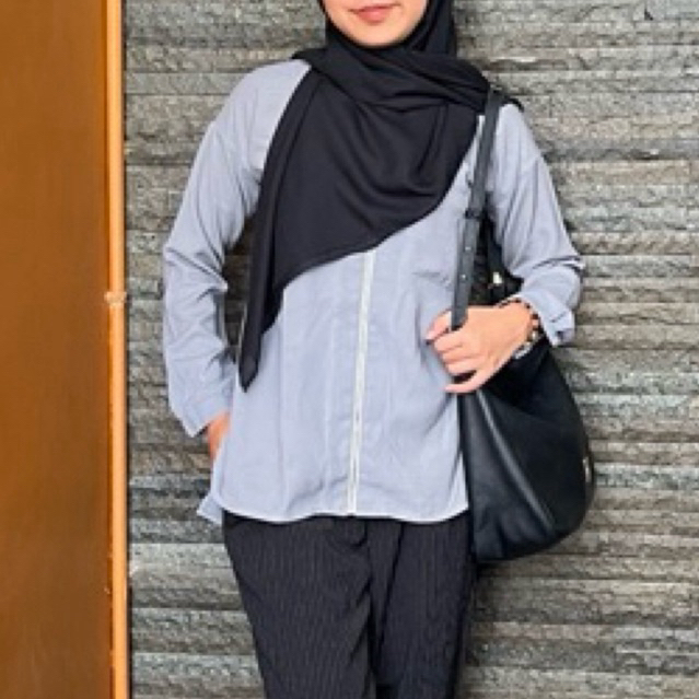 Dauky Blouse Abu-Abu | Baju Kemeja Kerja Formal Wanita | Baju Lengan Panjang Abu-Abu