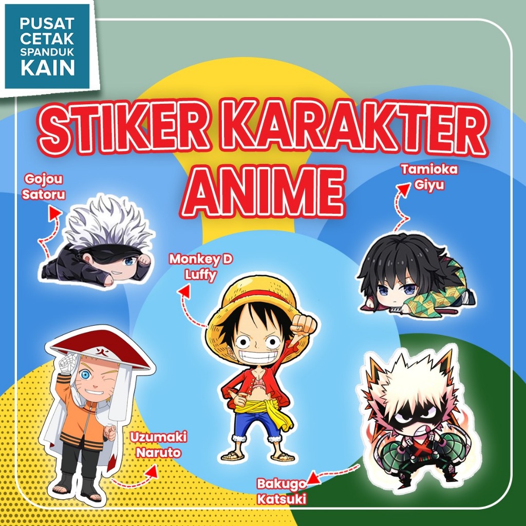 

STIKER KARAKTER ANIME CUSTOM NARUTO BORUTO MY HERO ACADEMIA JUJUTSU KAIZEN ONE PIECE