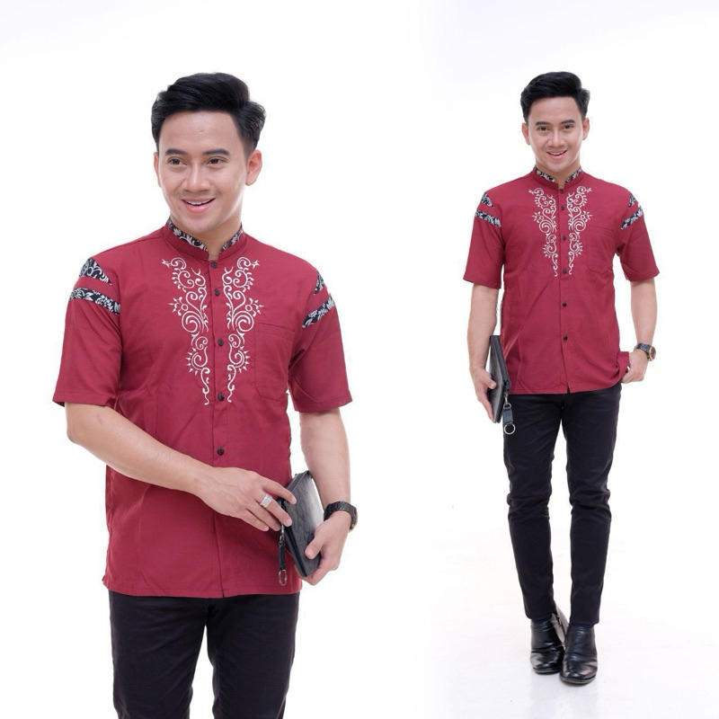 Baju Koko Batik Lengan Pendek Kombinasi Batik