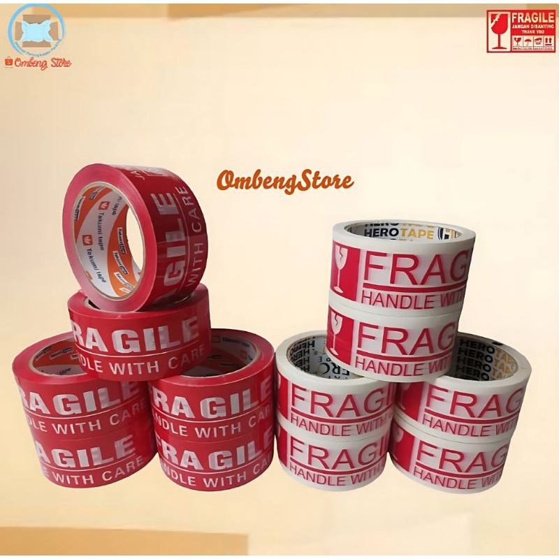 

LAKBAN FRAGILE LENGKET MERAH/PUTIH Jangan Dibanting ( TAKUMI / HERO/MPI/Sejenisnya)- 72 yard)