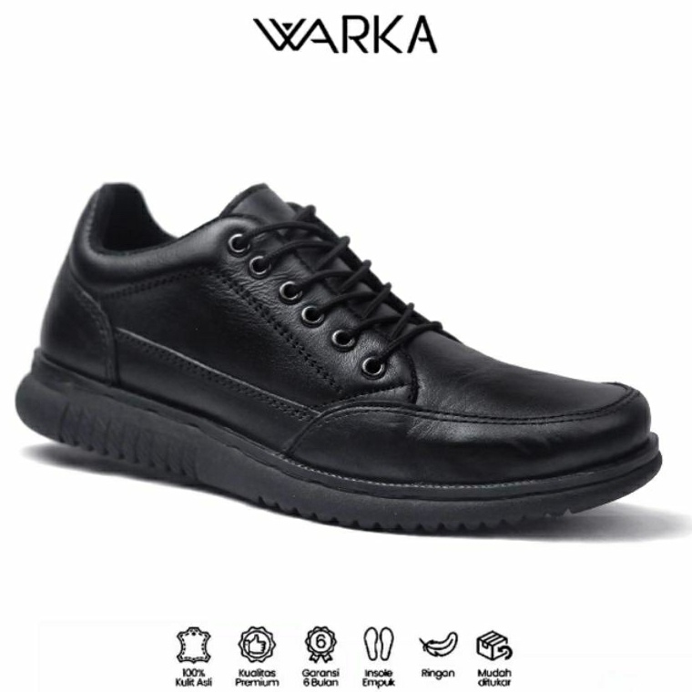 Warka Syon Sepatu Pria Formal Sneakers Original Muda Kekinian Tali Hitam Kulit  Sepatu Sneakers Kasu