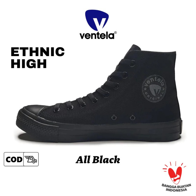 Sepatu Ventela Ethnic 70s All Black High Original [OFFICIAL STORE ORIGINAL]