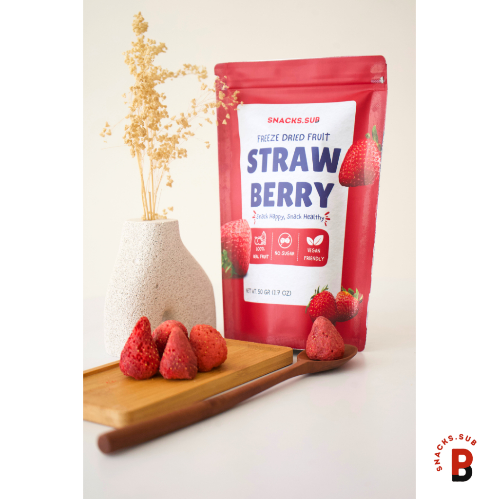 

SNACKSSUB 50g Freeze Dried Strawberry - Buah Stroberi Kering Asli Utuh, Manis, dan Premium