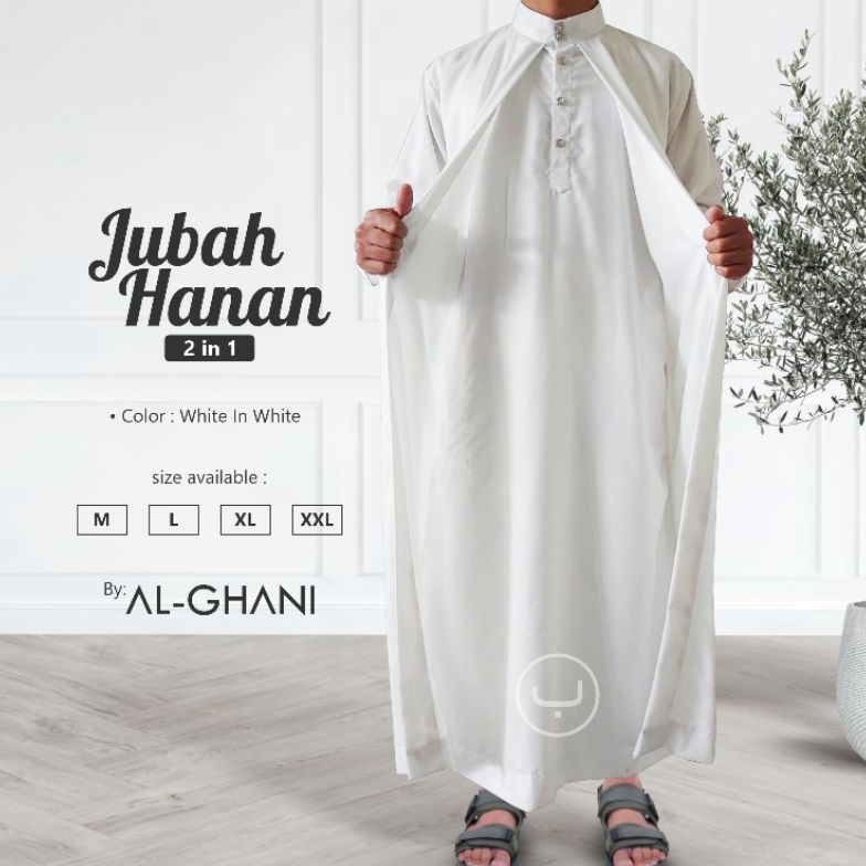 1 set jubah pria luar dalam jubah hanan 2 in 1 jubah gamis pria premium bahan katun exlusive by algh