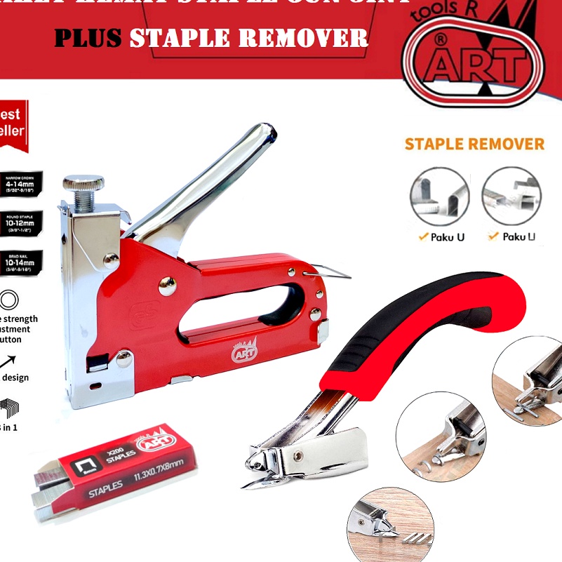 

Cepat ART Staple Gun 414mm 3IN1 Staple Gun Trecker 3 in 1 Staples Staple Gun Tembak PLUS ART Stapler Remover Pembuka Pelepas Steples Nail Pulling Tools Alat Pembuka Pencabut Isi Staples