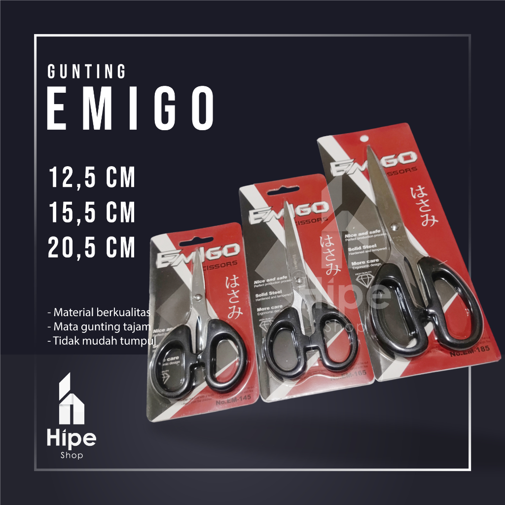 

Gunting Emigo berbagai ukuran / Gunting tajam Kecil Sedang Besar EM-145 EM-165 EM-185