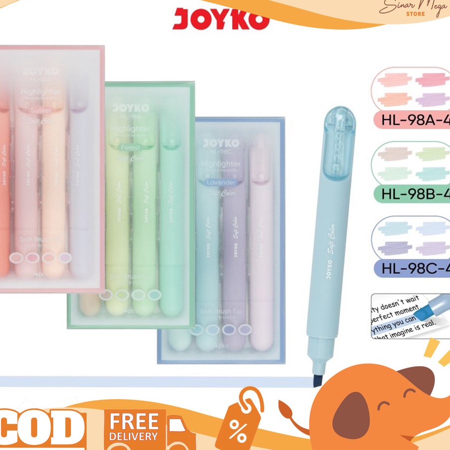 

Terbatas Joyko Hhlhter HL98 Pastel Set Isi 4 Spidol Penanda