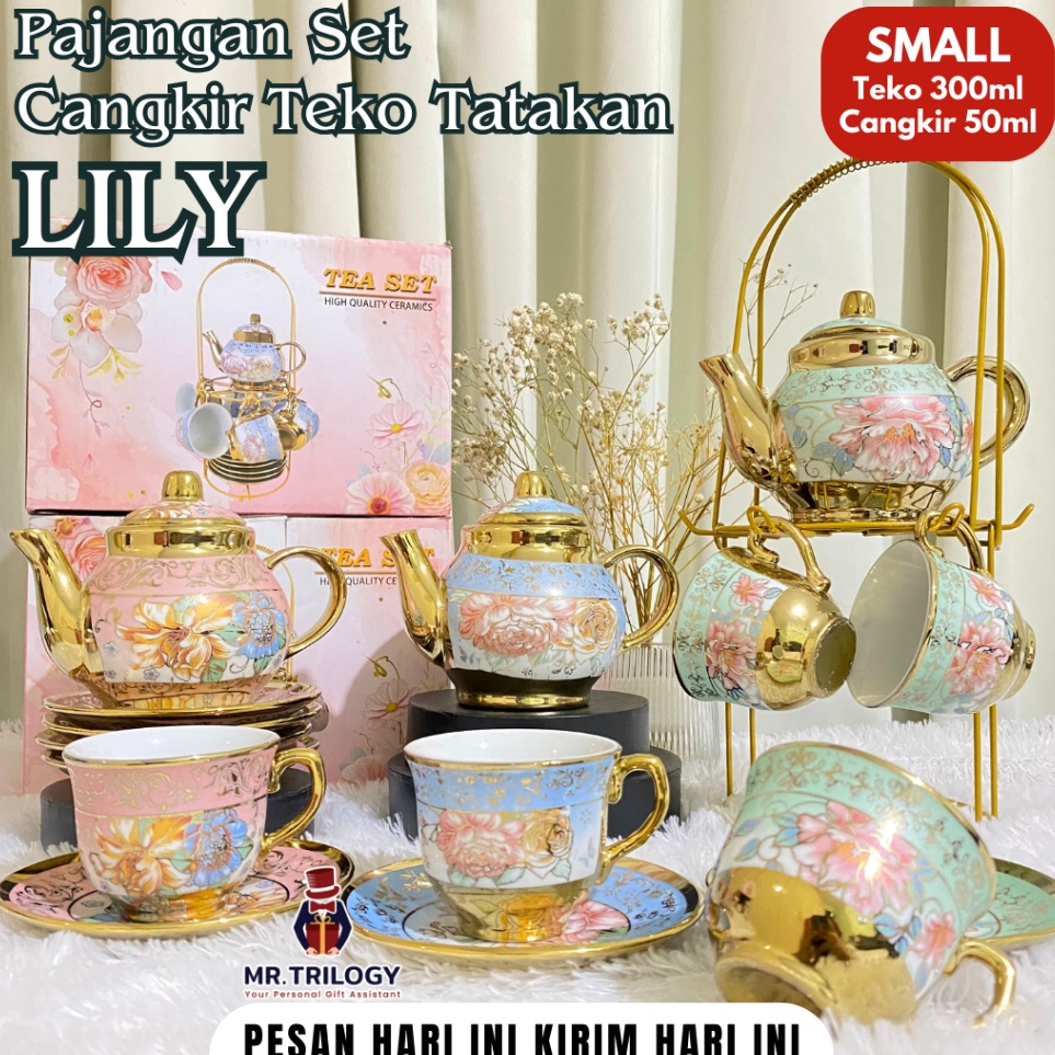 Hampers Pajangan Set Tea Set Keramik Cangkir Teko Tatakan ALL IN 1 LILY SET Souvenir Gelas Mug Mewah