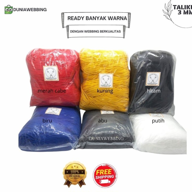 

Bonuskan Tali Kur 3 mm isi 9 grampack Talikur Tali Koor Warna Warni