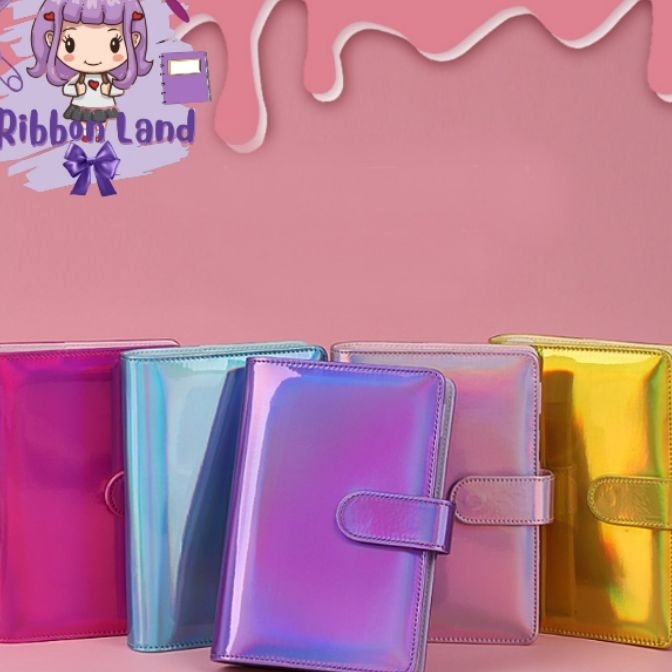 

Premium A6 Binder Kulit Hologram Glossy Skin 6 Ring Sier