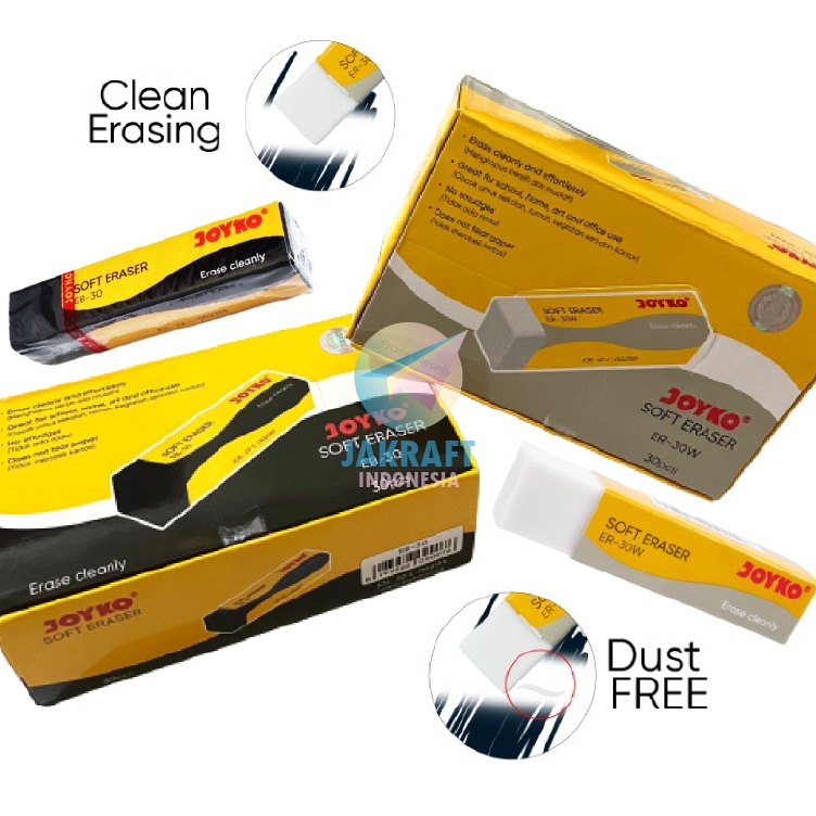 

ART C5Y7 3 Pcs GROSIR Penghapus Pensil Panjang JOYKO EB3 Hitam Black ER3W Putih White Dust Free Eraser Super Bersih Seperti Boxy PACK