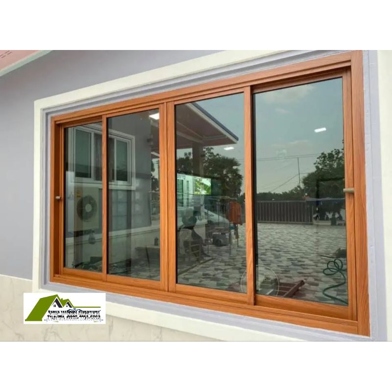 pintu sliding dan jendela aluminium kaca 5mm motif serat kayu