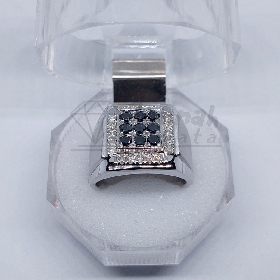 Cincin Berlian Pria Natural Berlian Hitam Asli Original Black Diamond Intan Perak Murah