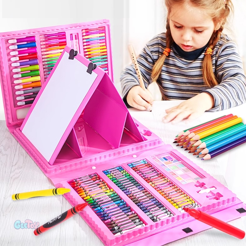 

208pcs Super Mega Seni Mewarnai Set Krayon Pastel Minyak Pensil Warna Lukisan Mainan Pendidikan Anak-anak