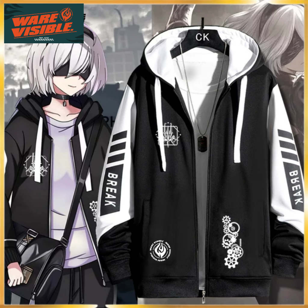 WareVisible Jacket Hoodie ZIPPER NIER AUTOMATA Oversize Korean Style Unisex Jaket Fleece