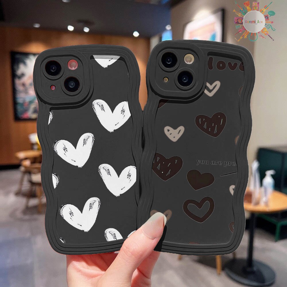 DR12791 SOFTCASE SILIKON GELOMBANG HITAM CUSTOM LOVE UNTUK VIVO Y02 Y02T Y12 Y12S Y15 Y15S Y16 Y17 Y