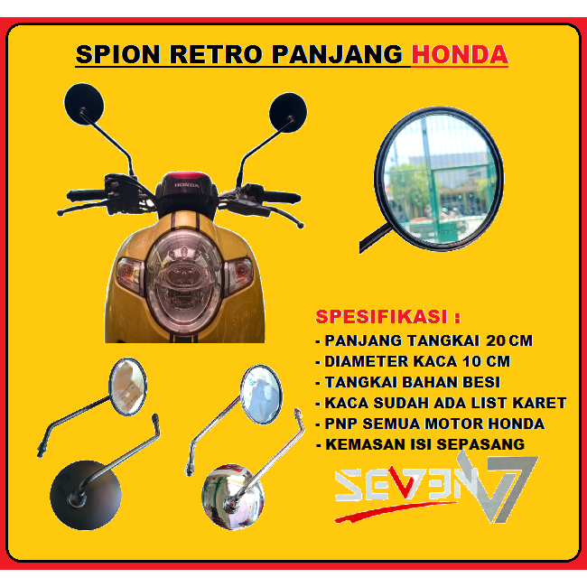SPION RETRO BULAT TANGKAI PANJANG KLASIK HONDA CB 100 SCOOPY GENIO BEAT FI MEGAPRO GRAND C70 JAPSTYL