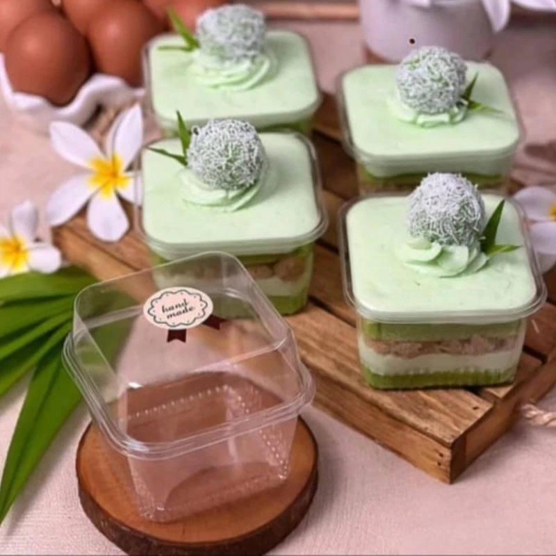Dessert Box Mika Square 250 ml + Lid Dome / Cup Salad Pudding Jelly Puyo Ice Cream Yoghurt Chesse Ca