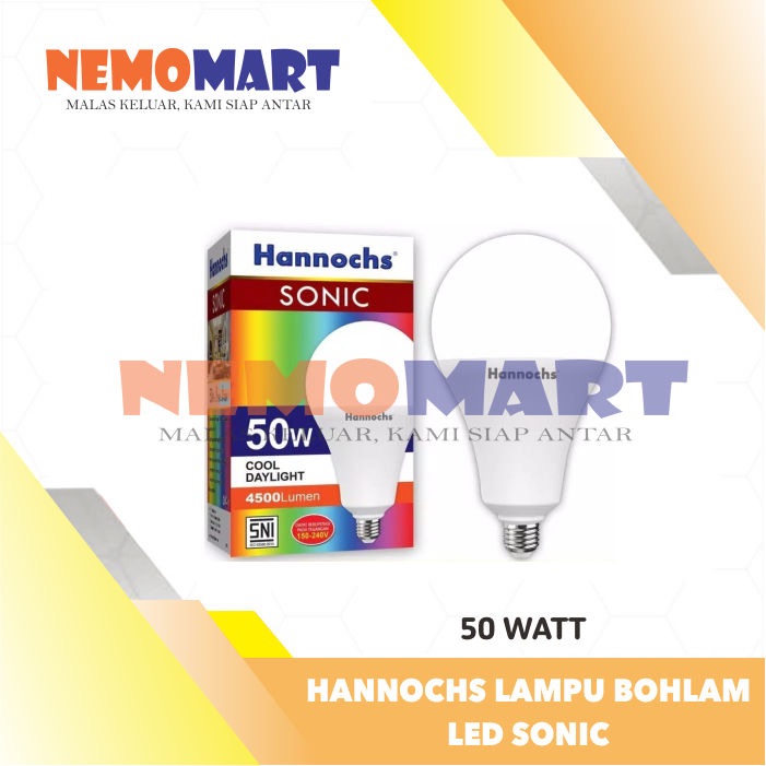 HANNOCHS LAMPU LED A-BULB BOHLAM SONIC COOL DAYLIGHT 50 WATT W HANNOCH BOLAM SONIK 50WATT 50W CAHAYA