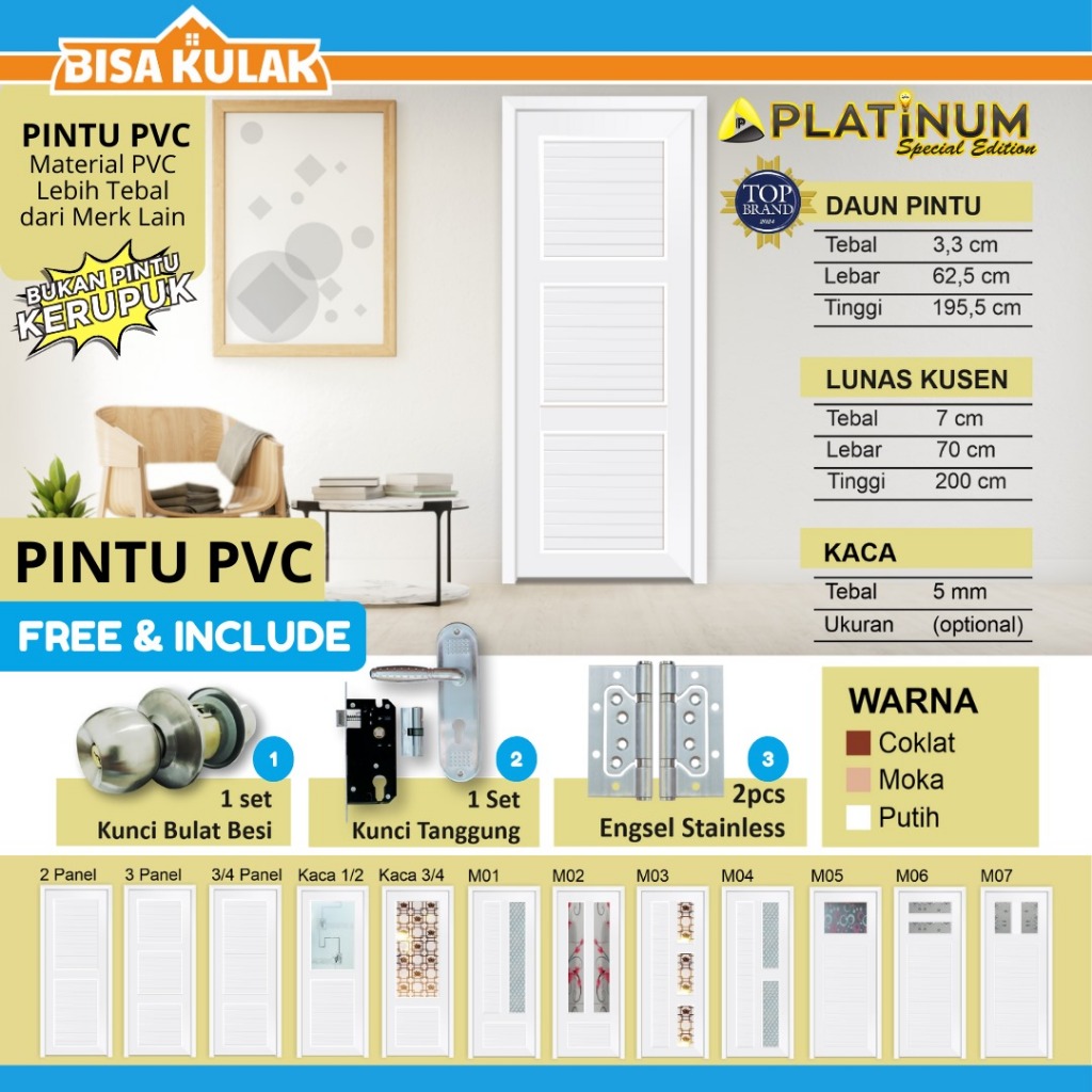 PINTU UPVC PLATINUM EKSTRA COATING + ANTI FLEK PUTIH