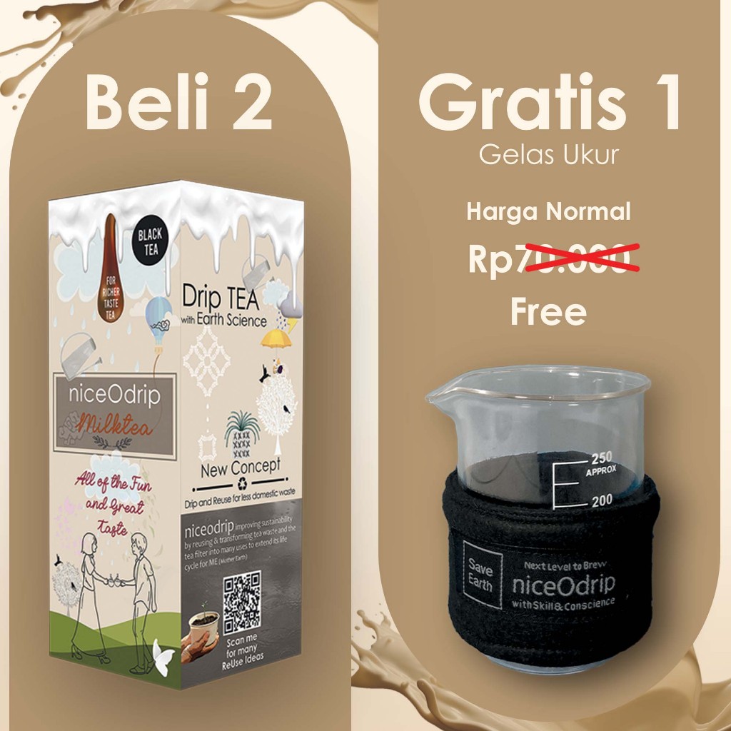 

niceodrip Milk Tea Promo Dahsyat Beli 2 Box Milktea Bonus 1 pcs Gelas Ukur