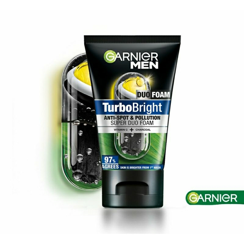 Garnier Men 100 ml TurboLight Oil Control 3in1 Charcoal Cooling Super Duo Foam Icy Scrub Lemon Clay 