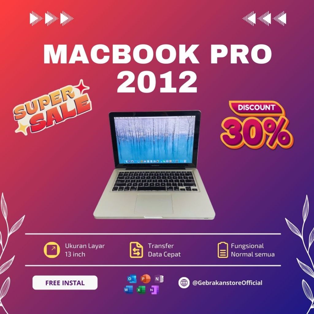 macbook pro MD 101 2012 13 inch Ram 4/8 GB SSD 128 GB intel core i5 second original