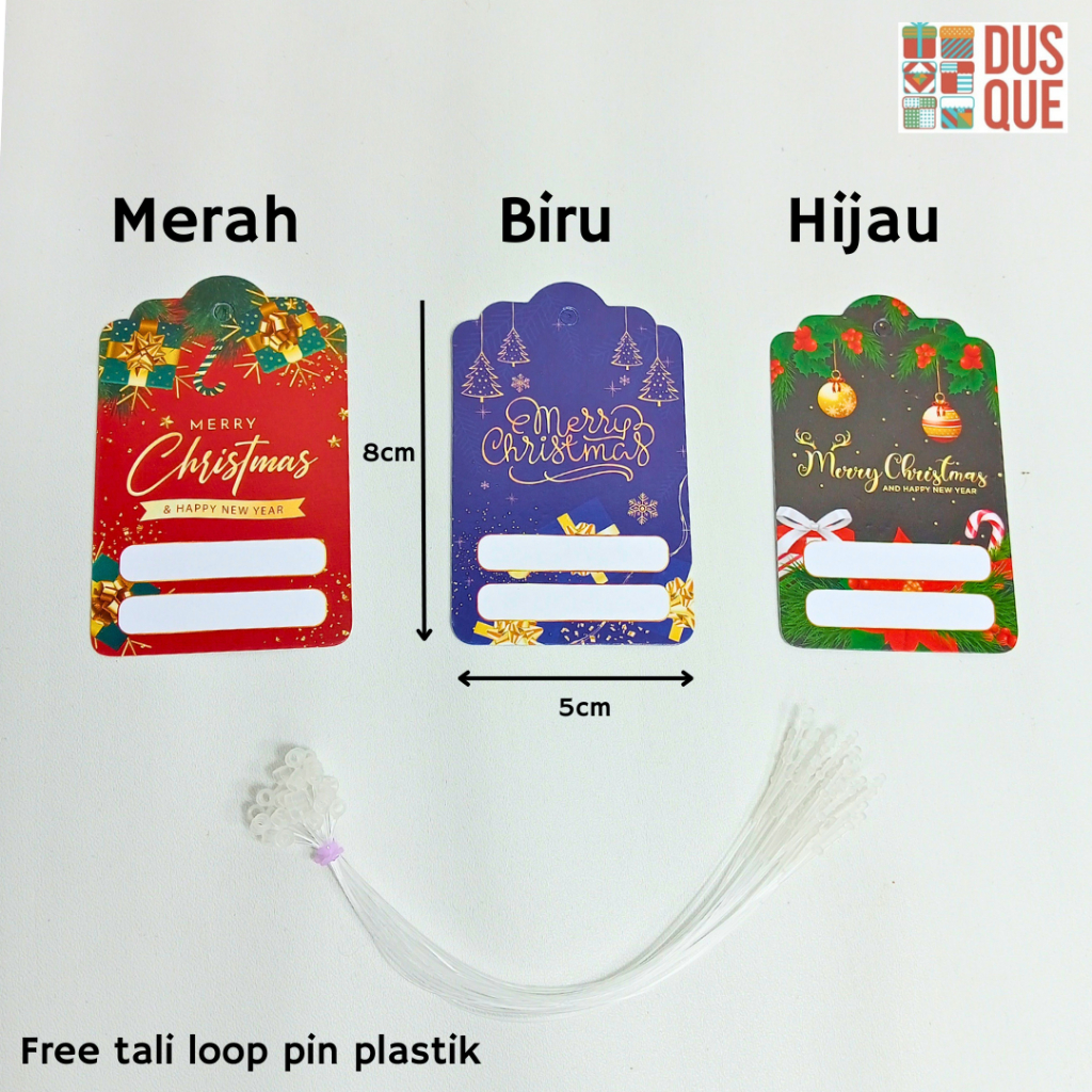 

(5 PCS) HANG TAG MERRY CHRISTMAS / NATAL & HAPPY NEW YEAR BIRU / MERAH / HIJAU FREE TALI LOP PIN PLASTIK
