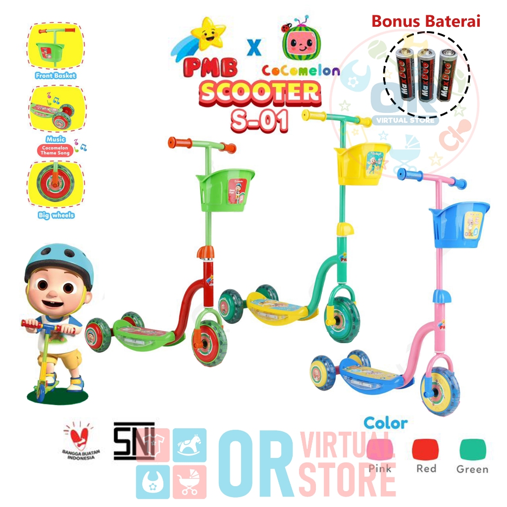 Skuter Anak Scooter Roda 3 Tiga PMB S01 COCOMELON