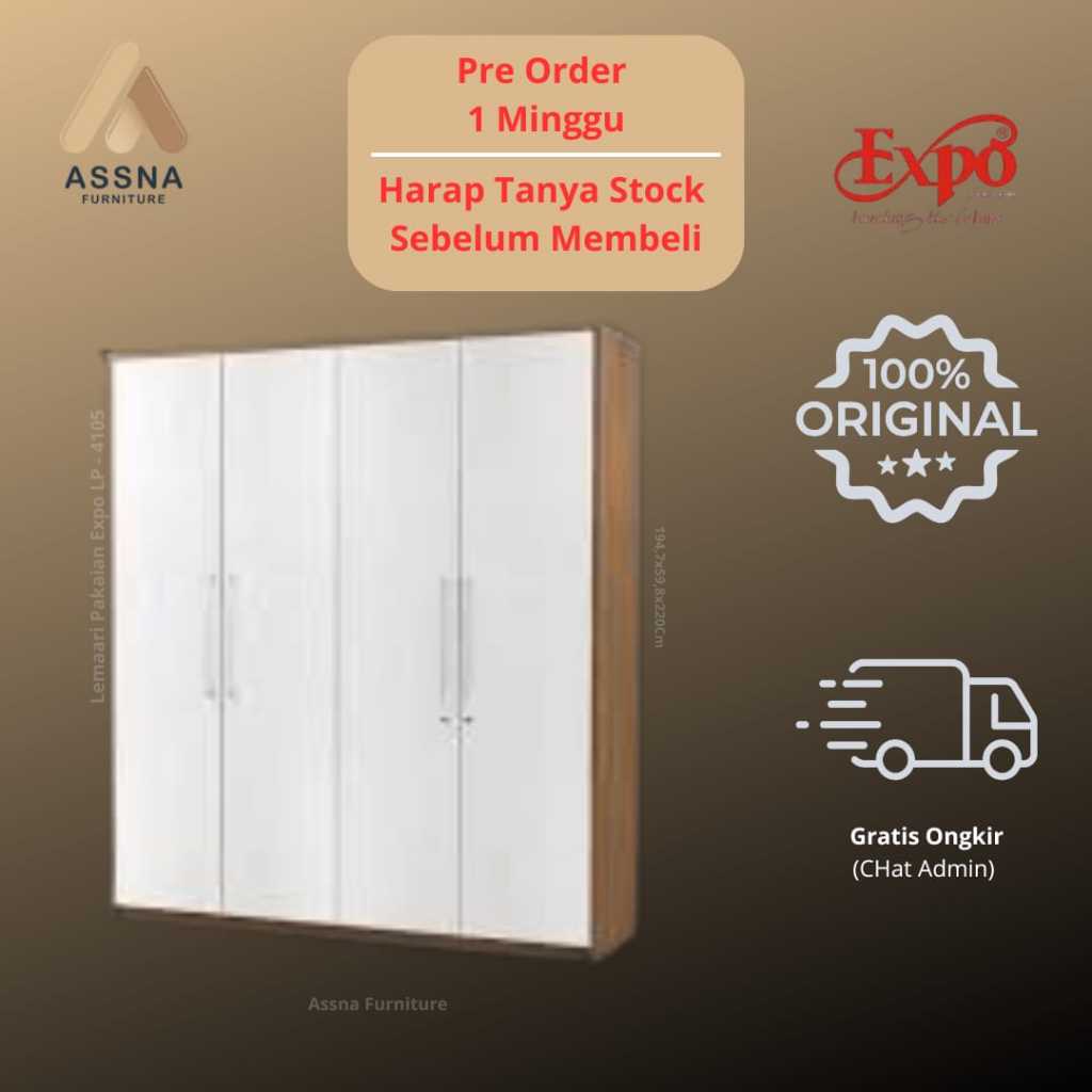 Lemari almari lemari Pakaian Baju Expo LP 4015 Mattwood White Putih