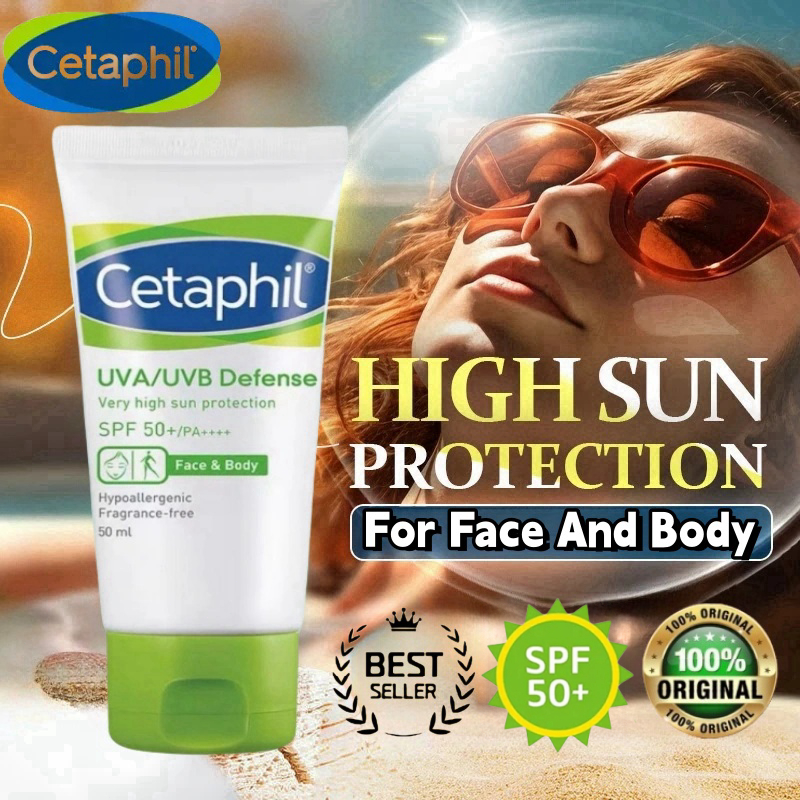 *COD ORI*Cetaphil Sunscreen Cetaphil UVA/UVB Defense Sunscreen SPF50+ PA++++ 50ml Sunblock Untuk Per