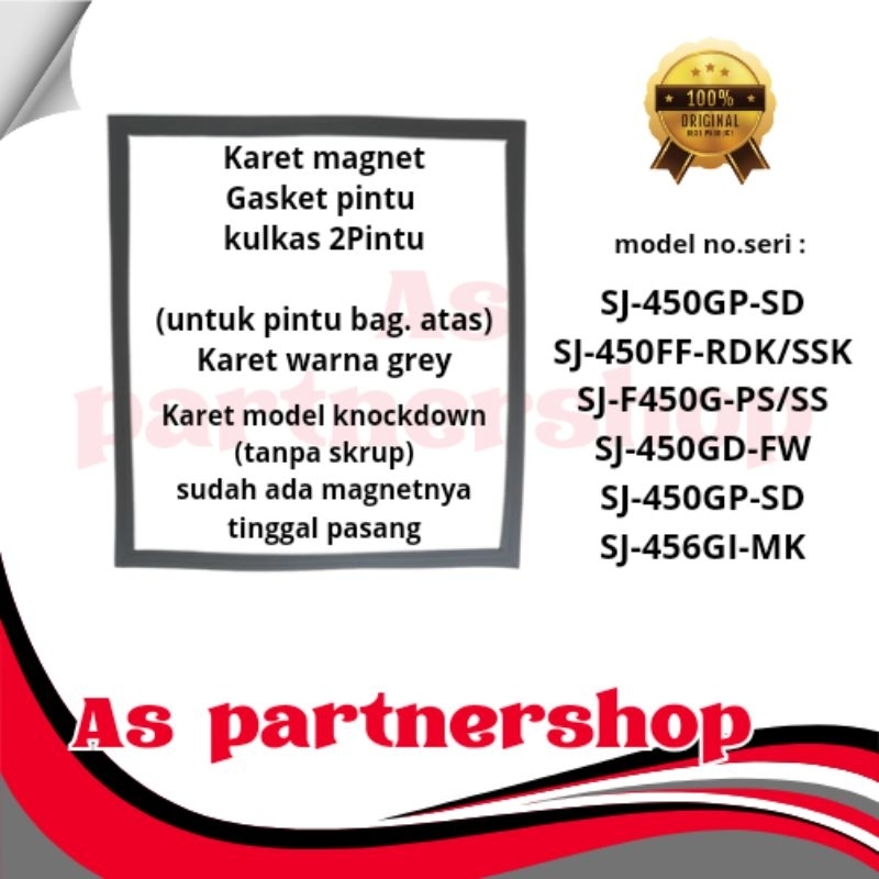 Ay00 karet magnet gasket pintu kulkas sharp 2pintu sj-450,sj-f450,sj-456,851 grey