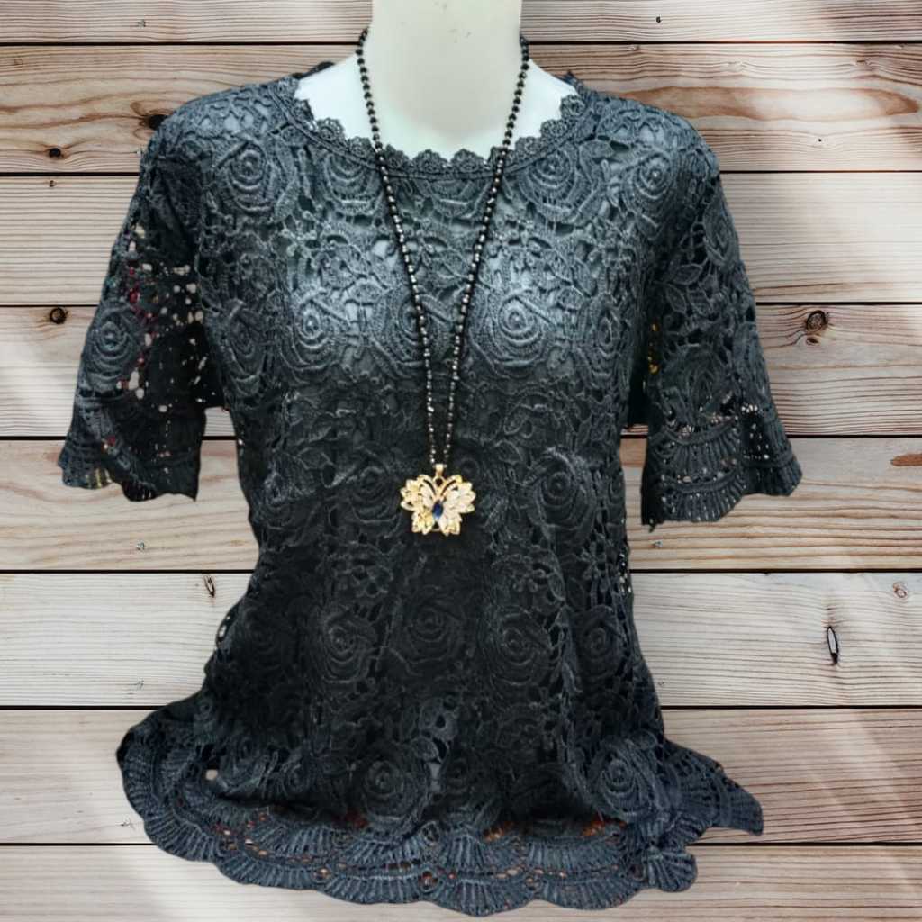 BERKATFASHION - atasan wanita terbaru kekinian brukat lengan pendek / blouse natal acara seragam jum