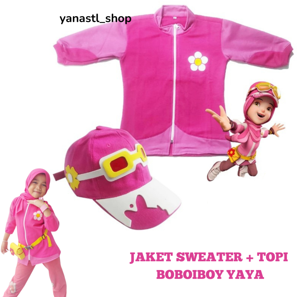 PAKET KOSTUM TOPI + JAKET SWEATER BOBOIBOY YAYA / KOSTUM BOBOIBOY YAYA PINK