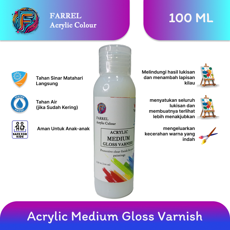 

Farrel Acrylic Medium 100 ml Gloss Varnish / Vernish Cat Akrilik / Acrylic